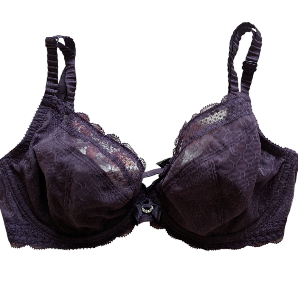 Chantelle Unlined 30DD Medallion Plunge Purple Lace Lingerie Bra